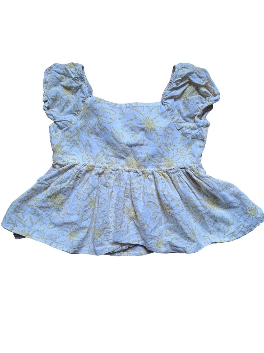 3/20$ Joie Girls White & Gold Floral Peplum Blouse – Ruffled Cap Sleeves, Size 5